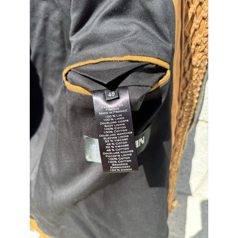 BALMAIN SS 2016 Runway Linen Corde Biker Jacket Brown Sz 48 US 38 - Picture 8 of 11